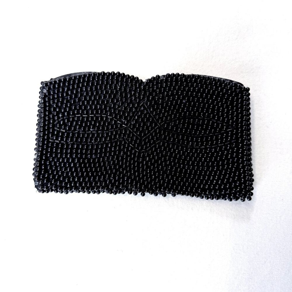 Vintage Bags by Susan Black Beaded Coin Purse Clutch Japan 1950s 1960s 6" x 3.5"